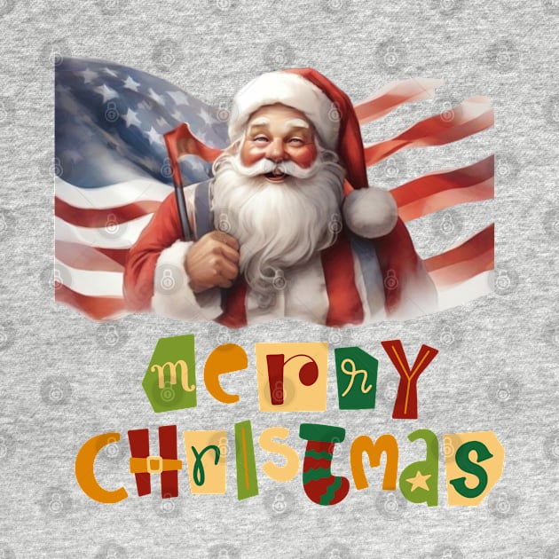 Usa flag merry christmas santa family friends, funny most likely by YuriArt